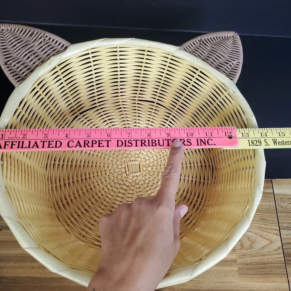 Faux Wicker Woven Cat Ears Round Pet Bed Basket‎ 14x15x4.5